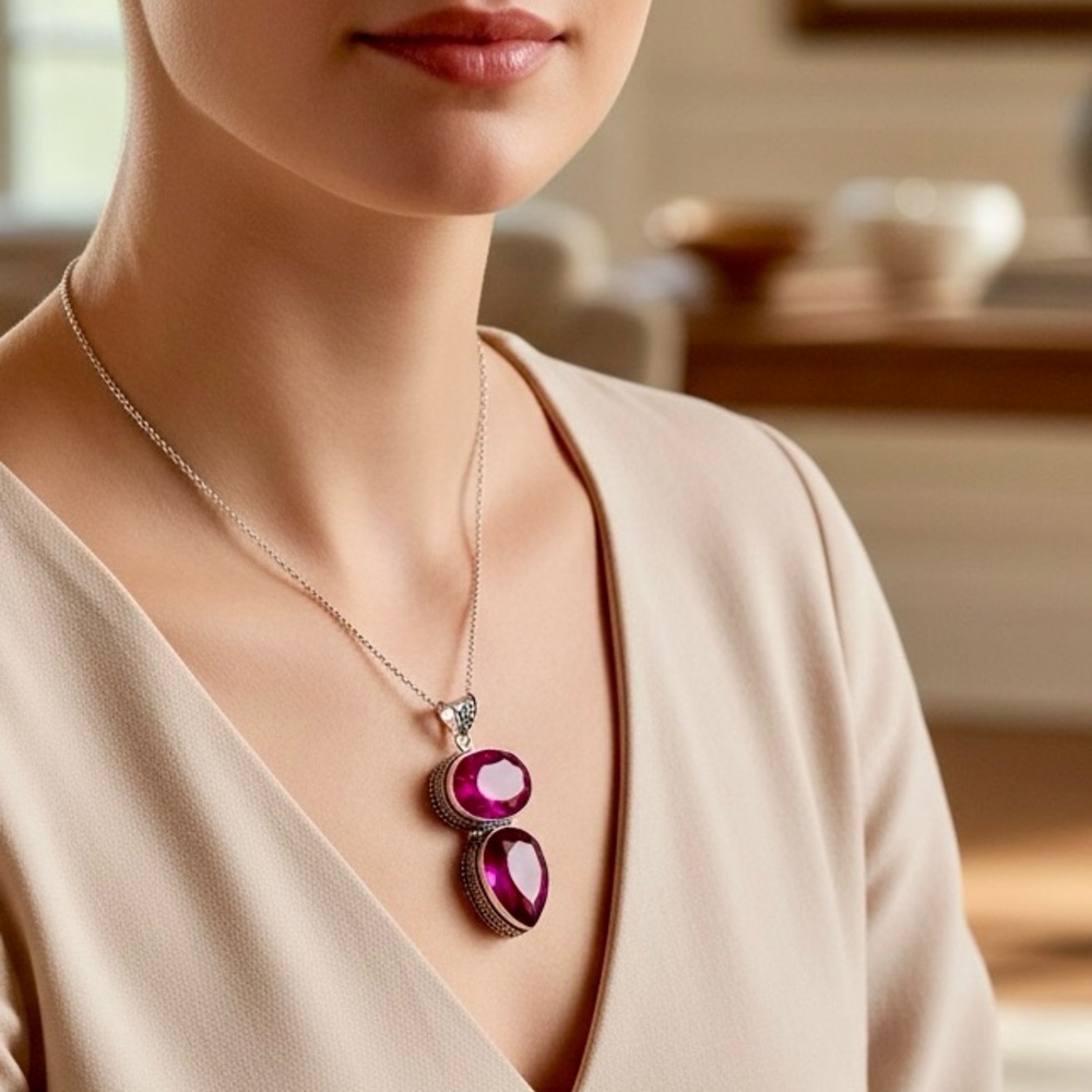 Sterling Silver Pink Topaz Pendant Gemstone Charm Necklace, Handmade - Picture 4 of 4